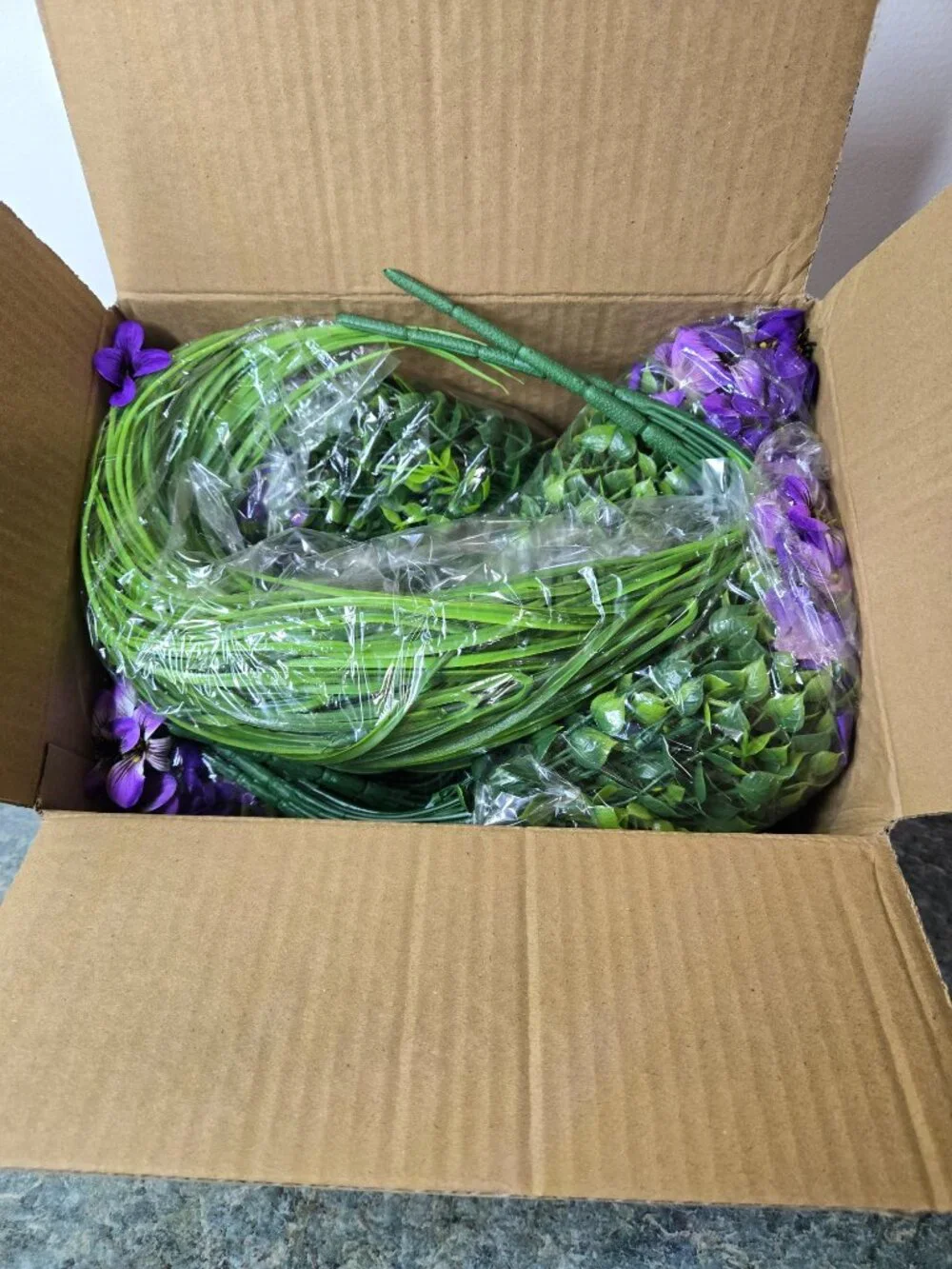 Homsunny Artificial Outdoor Flowers Purple with Wheat Grass  Patio/Porch Decor